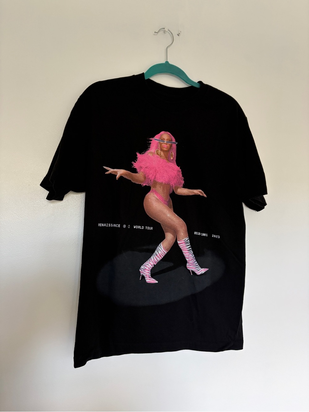 Black Graphic Tee with Pink Figure Print